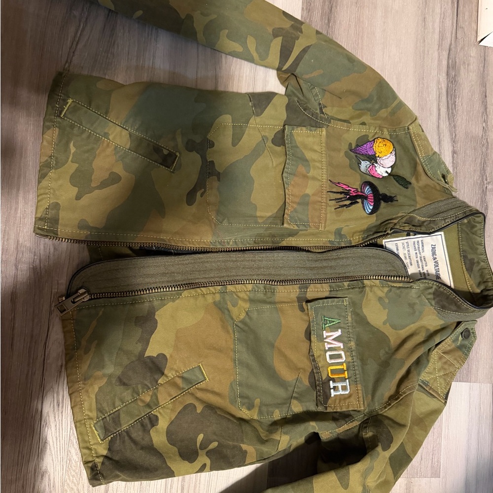 Zadig & Voltaire Camouflage Jacket with Embroidered Patches - Green